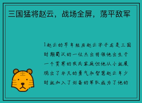 三国猛将赵云，战场全屏，荡平敌军